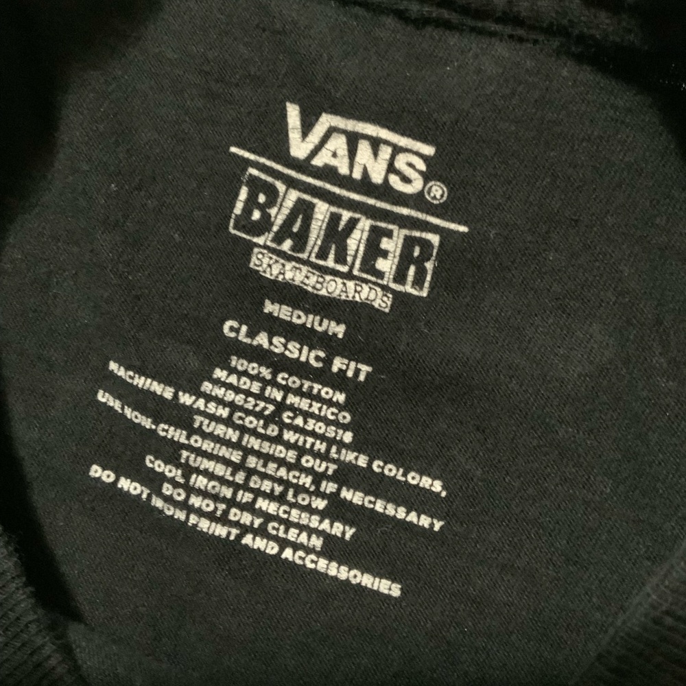 Vans X Baker Skateboards Racing Stripe Black Graphic Crewneck L/S T-Shirt - Picture 7 of 8